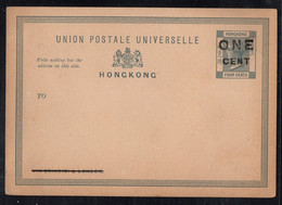 HONG KONG - QV - GB / ENTIER POSTAL SURCHARGE 1 C/4 C - STATIONERY CARD (ref LE3549) - Postal Stationery