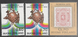 Finland   1974   Sc#550-1, 571   UPU Set & 70p Nordia   MNH   2016 Scott Value $4.65 - Unused Stamps