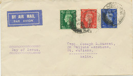 GB 1937 King George VI 1/2, 1, 2 1/2 D VF FDC GLASGOW 30 FLOWN COVER To MALTA - ....-1951 Pre-Elizabeth II