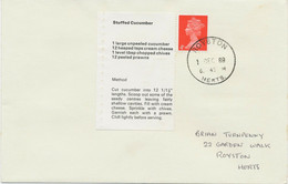 GB 1969 Stamps For Cooks Text-pane Stuffed Cucumber (w One 4D Stamp) FDC ROYSTON - 1952-1971 Em. Prédécimales