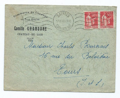 1498 - Lettre Commerce De Chevaux Camille CHANOVRE  Chateau Du Loir - Paire Type Paix Saintes - 1921-1960: Modern Period