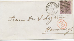 GB 1865 QV 6 D Pl. 5 "AJ" VARIETY: INVERTED WATERMARK ON COVER To HAMBURG, RRR - Varietà, Errori & Curiosità