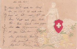 A Toi, Patrie Suisse Chérie, Le Sang, La Vie De Tes Enfants - Carte Gauffrée Avec L'Helvétie ,oblitérée BAULMES - 1900 - Baulmes