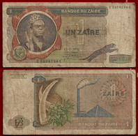 ZAIRE BANKNOTE - 1 ZAIRE 1972 P#18 F/VF (NT#01) - Zaire