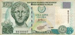 CYPRUS (GREECE) 10 POUNDS 1-2-1997 VF "PREFIX B" P-59  "free Shipping Via Registered Air Mail" - Chipre