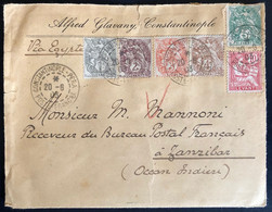 Lettre De Constantinople Timbres Levant 1903 N°9 à 15 Obl "Constantinople-Pera Pour Zanzibar ! Par Suez Aden Alexandrie. - Storia Postale