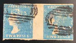 1859 Dardenne 2d RARE HEAVY RETOUCH ON NECK Variety SG 44a In Pair Pos. 67-68 (Mauritius Ile Maurice Issue - Mauritius (...-1967)