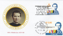 Italie Vatican 2015 FDC Mixte Saint Jean Bosco Emission Commune Italy Vaticano Mixed FDC Don Bosco - Emissions Communes