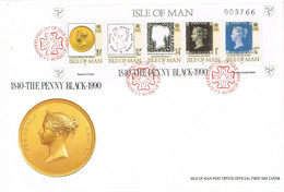 39707. Carta F.D.C. DOUGLAS (Isle Of MAN)  1990. 150 Anniversary PENNY BLACK, Coin - Man (Ile De)