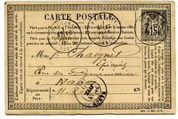 Carte Précurseur  Avec Sage N° 77 Baccarat  Pour  Nancy   En 1877(T 160) - Precursor Cards