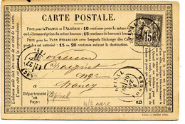 Carte Précurseur  Avec Sage N° 66 Epinal  Pour  Nancy    En 1876(T 161) - Precursor Cards