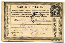 Carte Précurseur  Avec Sage  N° 77 + Convoyeur  Boulogne Sur Mer à  Amiens Pour  Amiens  En 1877(T 165) - Precursor Cards