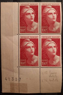France 1945 Marianne De Gandon N°733 Bloc De 4 CdF Avec Une Bretelle Et Une Fausse Bretelle  ** TB - 1945-54 Marianne De Gandon