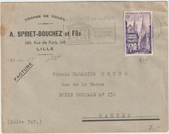 4142 Lettre 1955 Tissage De Toiles SPRIET BOUCHEZ Lilles Flamme UNESCO Pour Ets DECRE Nantes - 1921-1960: Période Moderne