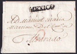1824. MÉJICO A ALVARADO. MARCA LINEAL MEJICO NEGRO. PORTEO 3 REALES. MUY INTERESANTE CARTA COMPLETA. - Mexico