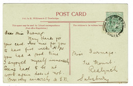 Ref 1479 - 1910 Postcard - Tisbury Church Interior Wiltshire - Tisbury R.S.O. Postmark - Covers & Documents