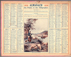 CALENDRIER GF 1930 - Bergère Et Moutons Sur Les Bords De L'Ornain (Meuse Ou Marne), Imprimeur Oberthur Rennes - Grossformat : 1921-40