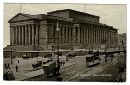 Ref 1480 - Early Postcard - Tram - Horse & Cart Outside St George's Hall Liverpool - Liverpool