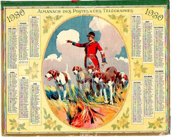 CALENDRIER GF 1930 - Chasse à Courre Dans Un Médaillon, Imprimeur Oberthur Rennes (calendrier Double) - Big : 1921-40