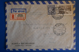 M7 FINLANDE BELLE LETTRE RECOM. 1953 PAR AVION HELSINSKI POUR  ST FELIX FRANCE + AFFRANCH. PLAISANT - Storia Postale