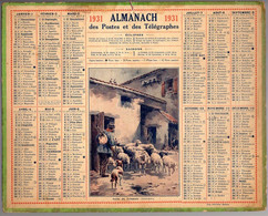CALENDRIER GF 1931 - Sortie Du Troupeau De Moutons En Auvergne, Imprimeur Oberthur Rennes - Grand Format : 1921-40