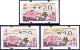 2019 China Macau ATM Stamps Schwein Pig / MNH / Alle Drei Typen Klussendorf Nagler Newvision Automatenmarken Automatici - Automatenmarken