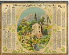 CALENDRIER GF 1937 - Moulin Près De Gorbio (Alpes Mme) Dans Un Médaillon, Imprimeur Oberthur Rennes (calendrier Double) - Grand Format : 1921-40