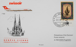 Nations Unies > Office De Genève > Lettre Swissair GENEVE-VIENNE 1er Vol Direct Par F100 - Le 27 Mars 1989 - TBE - Covers & Documents