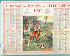 CALENDRIER GF 1937 - Chasse à Courre, Dessin De Nemelek, Imprimeur Oller - Grand Format : 1921-40