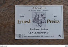 ETIQUETTE D'ALASCE GEWURZTRAMINER ERNEST PREISS 1996 - Gewürztraminer