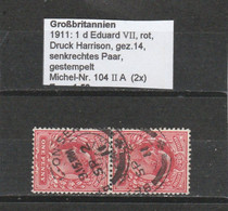 GB 1911: Pair Of 1 D EVII Pr. Harrison, Shade Rose-red, Perf. 14, Used, S.G.-sp. M6(1) / Mi.-Sp. 104 II X A - Gebraucht