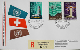 Nations Unies > Office De Genève > Premiers Vols > DC-8 SWISSAIR Lettre RC. GENEVE-KARACHI Direct Le 4 Avril 1971 - TBE - Cartas & Documentos