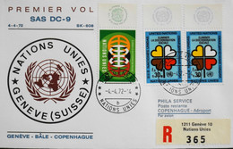 Nations Unies > Office De Genève > Premiers Vols > SAS Lettre RC. GENEVE-BÂLE-COPENHAGUE Par DC-9 Le 4 Avril 1972 - TBE - Cartas & Documentos