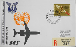 Nations Unies > Office De Genève > Lettre RC. Premier Vol > SWISSAIR SAS - GENEVE-OSLO Par DC-9 Le 1er Avril 1974 - TBE - Cartas & Documentos