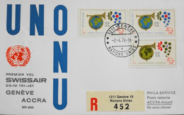 Nations Unies > Office De Genève > Lettre RC. Premier Vol > SWISSAIR - GENEVE-ACCRA Par DC-10 Le 2 Avril 1974 - TBE - Brieven En Documenten