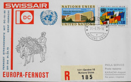 Nations Unies > Office De Genève > Lettre RC. Premier Vol > SWISSAIR - GENF-KARACHI Par DC-10-30 Le 31 Mars 1975 - BE - Storia Postale