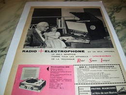 ANCIENNE   PUBLICITE RADIO + ELECTROPHONE  PATHE MARCONI 1959 - Otros & Sin Clasificación