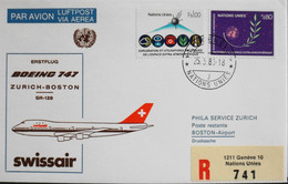 Nations Unies > Office De Genève > Lettre RC. Premier Vol > SWISSAIR - ZURICH-BOSTON En Boeing 747 Le 25.3.1983 -TBE - Covers & Documents