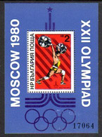 BULGARIA 1980 Olympic Games, Moscow V Block MNH / **..  Michel Block 101 - Oblitérés