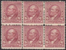 United States 1890-93 MH Sc #224 6c Garfield, Brown Red Block Of 6 - Unused Stamps