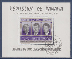 Leaders Des Droits De L'Homme Bloc 1 Timbre Dentelé Oblitéré Panama 28.11.68 Luther King, John Kennedy & Robert Kennedy - Martin Luther King