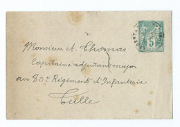 2120 - Enveloppe 1895 Entier Sage 5c Thomas Capitaine Adjudant Major 80ème 80 Régiment Tulle Cachet Argentan - Standard- Und TSC-Briefe (vor 1995)