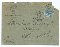 1648 - Lettre 1891 Paris Départ Sage - Papeterie DORVILLE Rue D'Aboukir MICHAUX Pour Sandillon - 1877-1920: Semi Modern Period