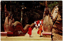 CPSM Thaïlande, A Pair Of 4 Headed Dragons On The Doi-Suthep Mountains (Wat Phrathat At Chiengmai) - Thaïlande