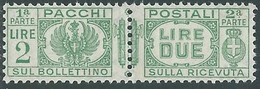 1927-32 REGNO PACCHI POSTALI 2 LIRE MNH ** - I22-2 - Postal Parcels