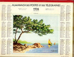 CALENDRIER GF 1936 - L'Esterel, Dessin De Boudies, Imprimerie Oller Puteaux (calendrier Double) - Tamaño Grande : 1921-40