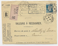 PASTEUR 1FR50 SEUL DEVANT VALEURS A RECOUVRER C. HEX CAEN SOCIETE NORMANDE DE BANQUE 23.10.30 RARE - 1922-26 Pasteur
