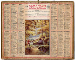 CALENDRIER GF 1936 - La Pèche La Rouvre Sous La Roche D'Oetre (basse Normandie), Imprimeur Oberthur Rennes - Groot Formaat: 1921-40