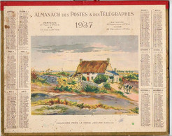 CALENDRIER GF 1937 - Chaumière Près Lka Croix Jollan (Guérande), Imprimeur Oberthur Rennes, Calendrier Double - Tamaño Grande : 1921-40