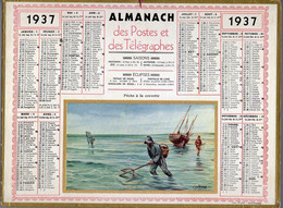 CALENDRIER GF 1937 - Pèche à La Crevette, Dessin De ??Labome??, Imprimeur Oller Puteaux - Grossformat : 1921-40